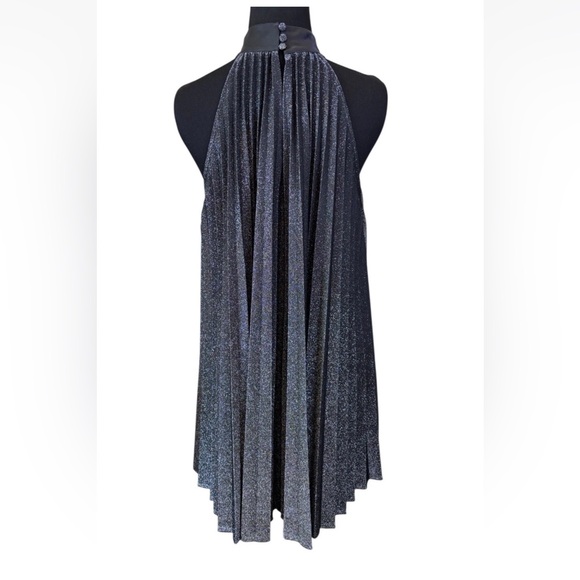 ZARA Pleated Halter Accordian Mini Dress XS Black Silver Cocktail Wedding LBD - Picture 5 of 7